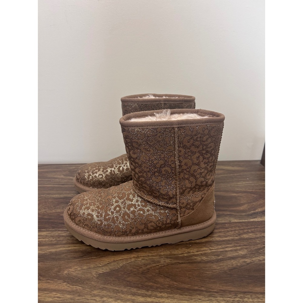 UGG Kids Classic Short II Metallic Leopard Print Suede Boots Chestnut 1112388K 3